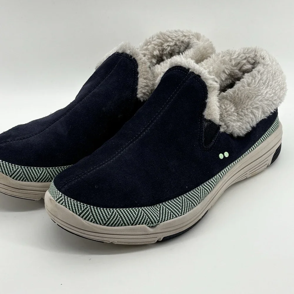 Ryka Awaken Water Repellent Suede &Faux Fur SlipOn Sneakers Navy Blue 10 UK7EU41